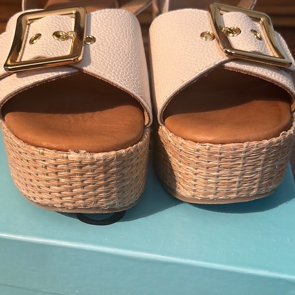 Chocolat Blu Cream Sandals with Gold Buckles - Picture 3 of 10